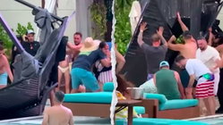 Terrifying scene unfolds as metal cabana frame crashes into packed casino pool area Brisbane Private Schools